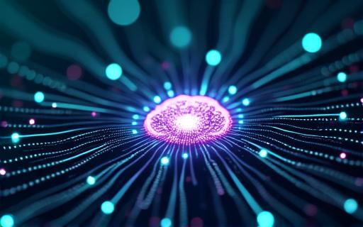 Abstract visualization of neural network data processing.