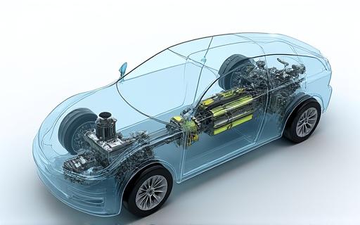 Schematic of an electric vehicle powertrain and battery system.